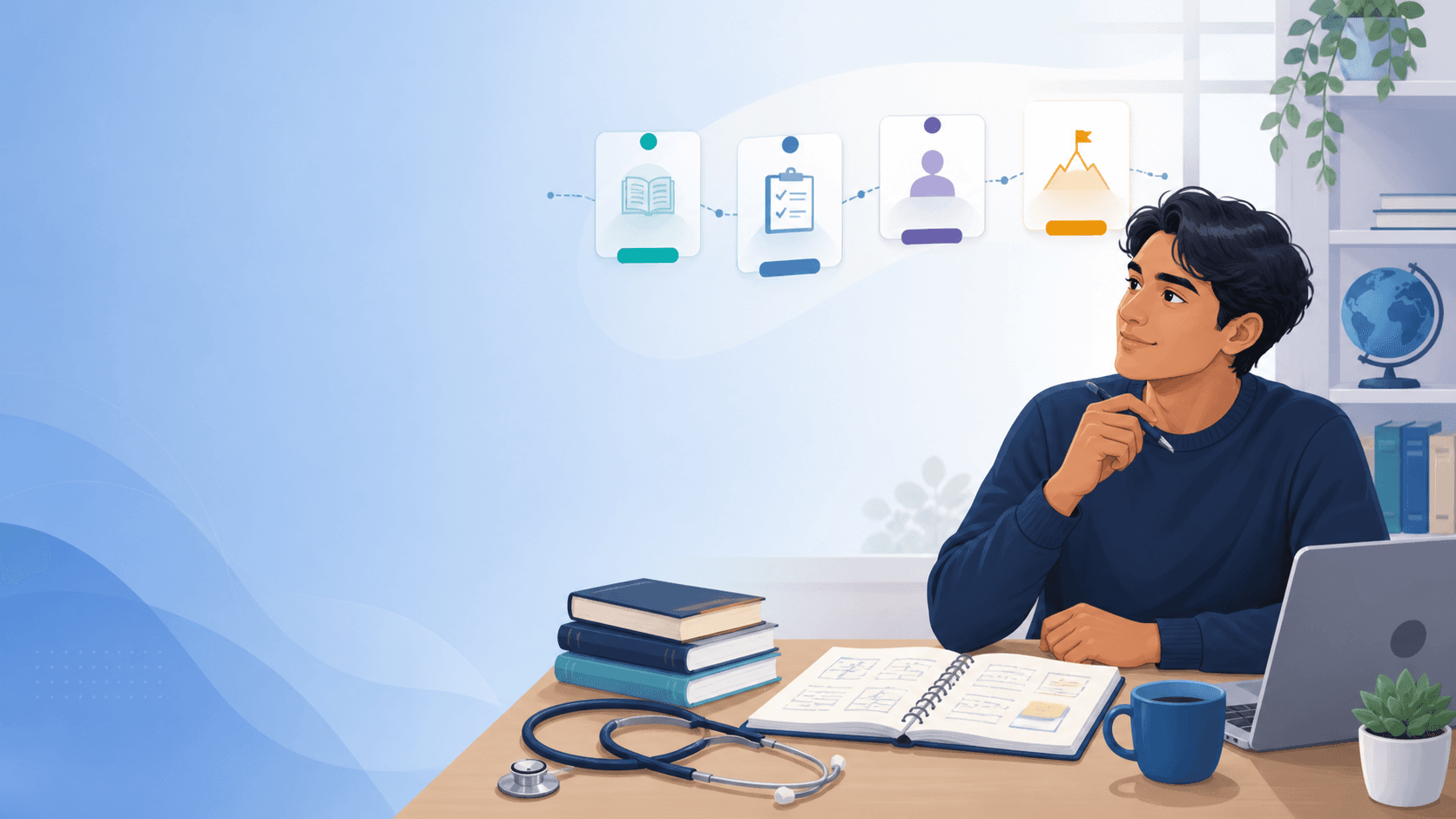 Medical student organising a clear study plan for licensing exams and residency
